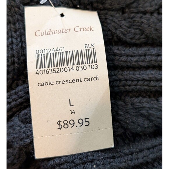 NWT Coldwater Creek Size L (14) Open Drape Black Cardigan Cable Knit Sweater $90 - Picture 9 of 11